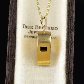 14K Gold Working Whistle Pendant Necklace