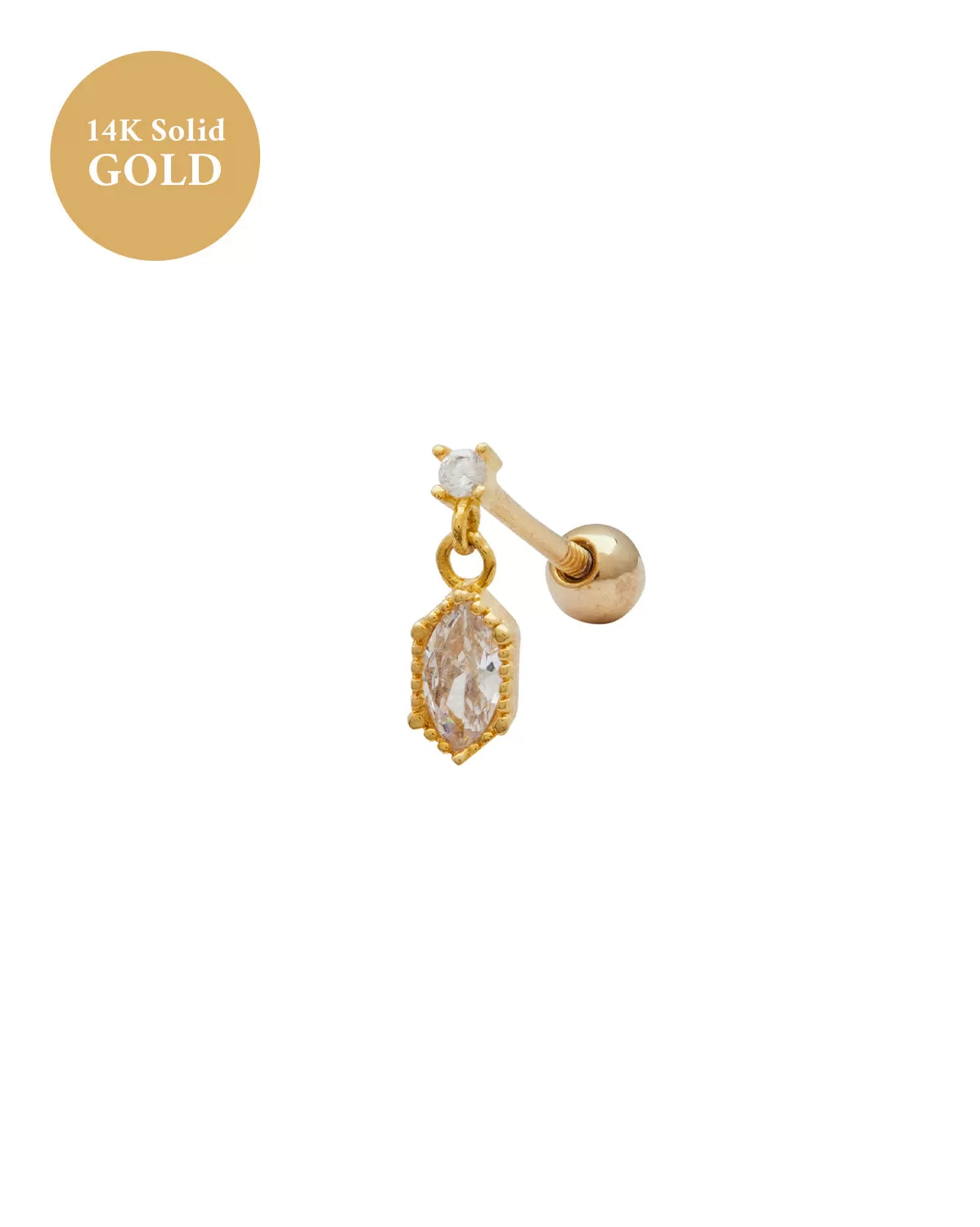 14K Solid Gold Rei Marquise Dangle Single Stud