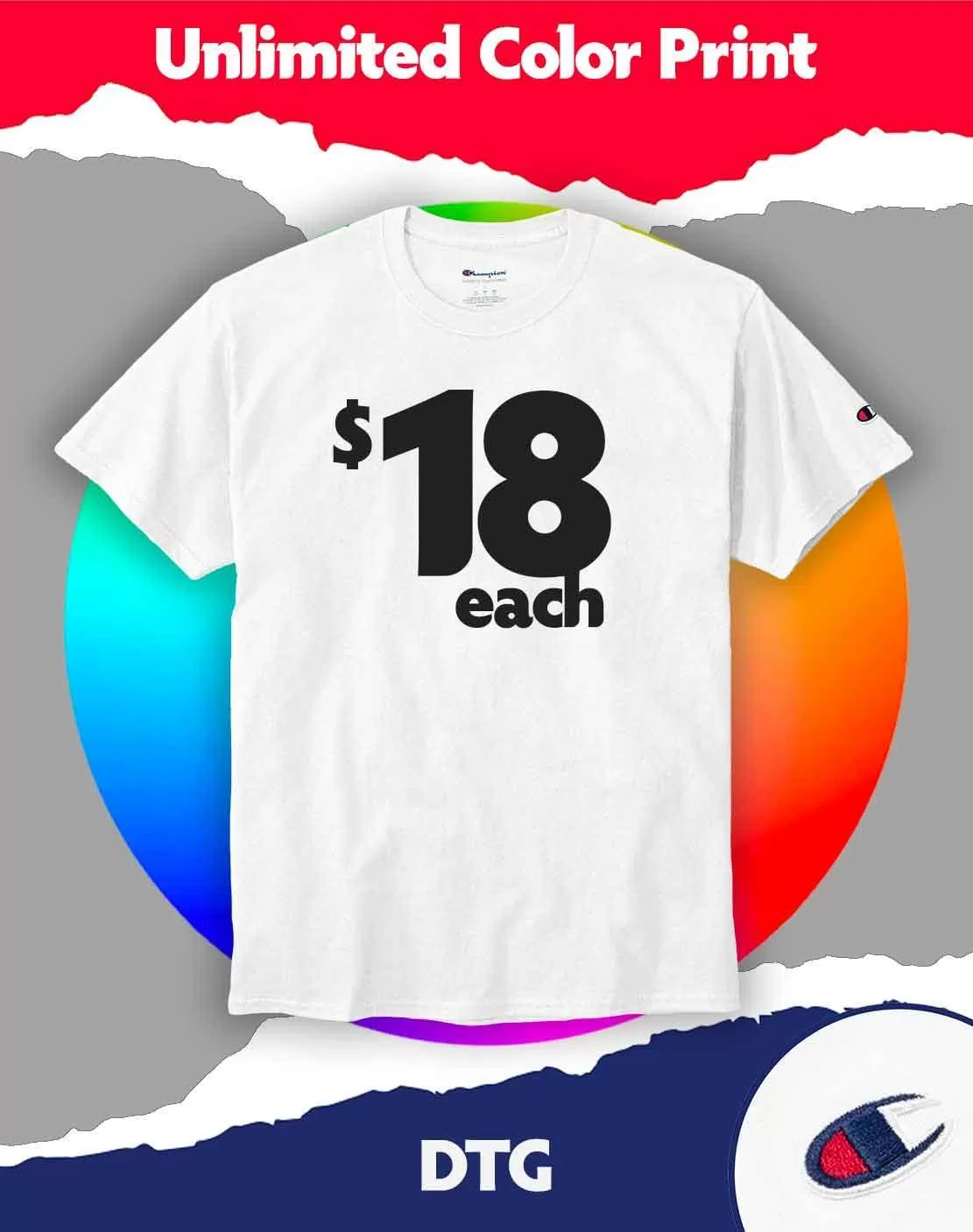 25 White Champion™ Tees - Full Color Print