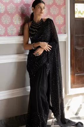 90Z271-RO Black Sequined Embroidered Sari with Blouse