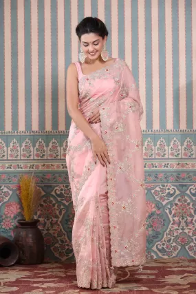 90Z562-RO Light Pink Embroidered Organza Sari