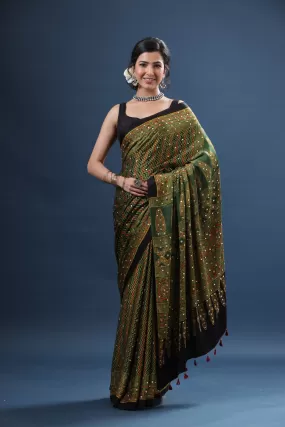 90Z603-RO Mehendi Green Printed Modal Silk Saree