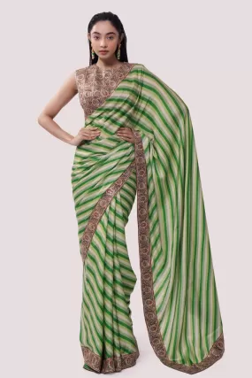 90Z831-RO Green Satin Print Saree With Blouse