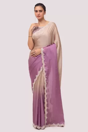 90Z842-RO Beige and Lavender Embroidered Saree with Blouse