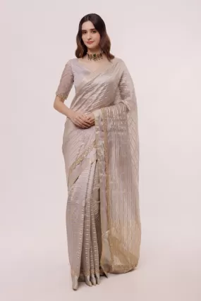 90Z976-RO Grey Organza Saree With Indian Saree Blouse