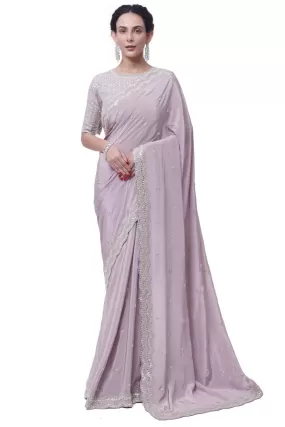 90Z981-RO Dusty Onion Embroidered Crepe Saree with Blouse