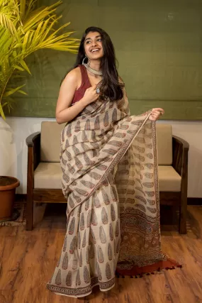 Ajrakh Natural Dyed Kota Doria Saree