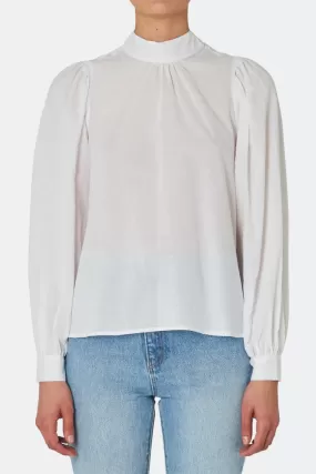 Allegra High Neck White Cotton Voile LS Top