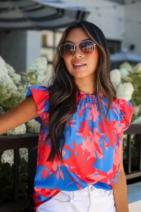 Always Elevated Blue Floral Ruffle Blouse