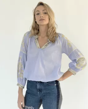 Annecy Linen Blend Blouse in Blue