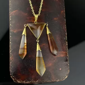 Antique Victorian Gold Sugarloaf Scottish Agate Necklace