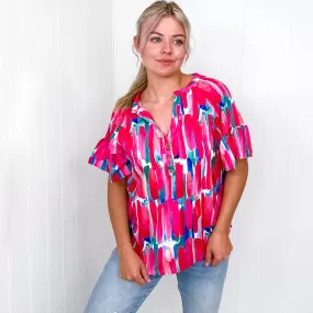 Art Exhibit Bright V-Neck Blouse