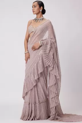 Ash Pink Frill Saree Set