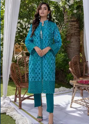 Azure Embroidered Chiffon Kurties (AZK-161 Prism Blue)