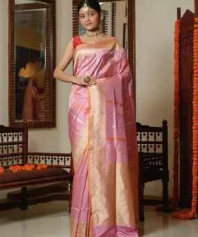 Baby pink handwoven banarasi silk saree