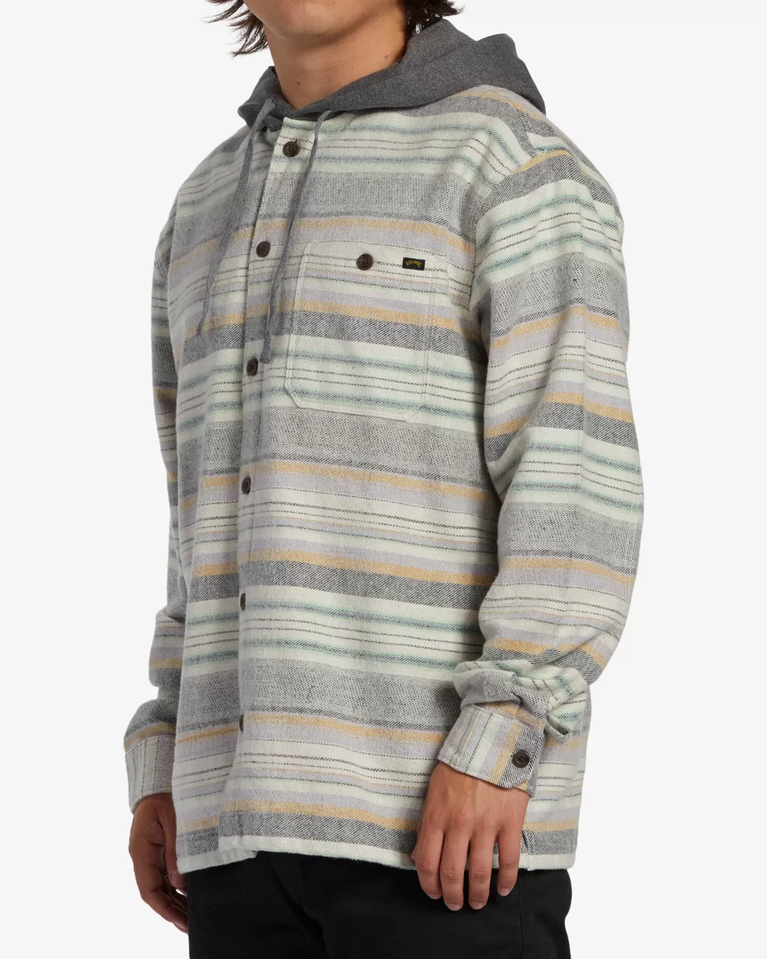 Baja Hooded Long Sleeve Flannel Shirt - Jade Stone