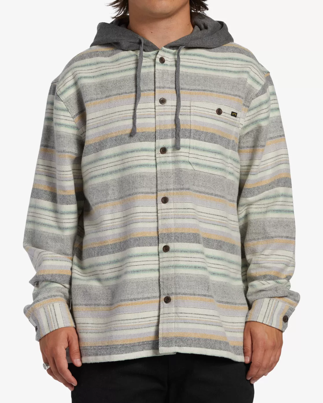 Baja Hooded Long Sleeve Flannel Shirt - Jade Stone