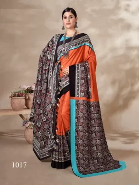 Black Orange Pashmina Saree with Shawl