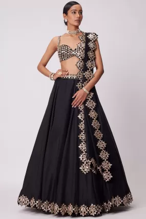 Black Organza Hand Embroidered Lehenga Set