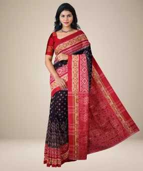 Black red cotton handwoven sambalpuri saree