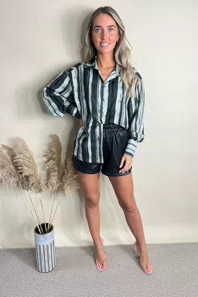 Black Striped Dual Tone Long Sleeve Blouse