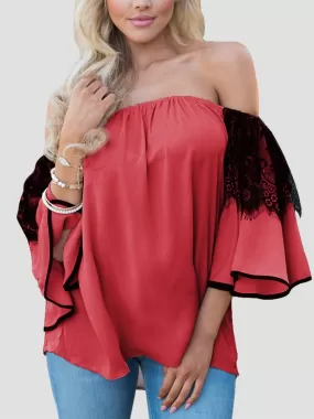 Blouse à Manches Évasées Rouge