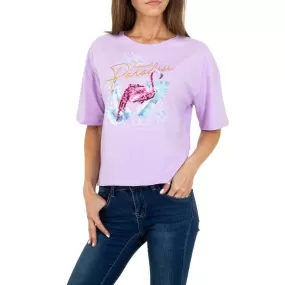 Camiseta lila algodón mujer estampado de flamenco | Flamingo T-shirt Cotton