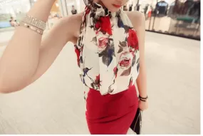 CHIFFON HALTER FLORAL BLOUSE