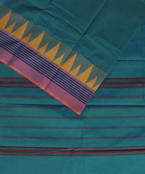 Cyan blue cotton handwoven chettinadu saree