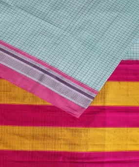 Cyan blue pink chikki paras border handwoven ilkal cotton silk saree