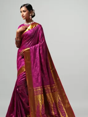 Janasya Women's Purple Silk Cotton Woven Design  Saree with Blouse Piece