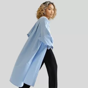 Jazz Up Oversized Fit Maxi Basic Blue Shirt Blouse