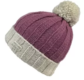 Kusan - Moss Yarn Bobble Hat Turn Up - Grey Wine