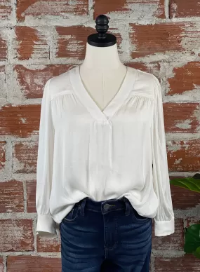 Liverpool V Neck Popover Blouse in Ivory