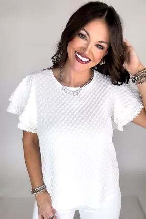 Love It White Short Ruffle Sleeve Detailed Blouse Top