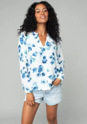 Lovestich Floral Split Neck High-Low Blouse