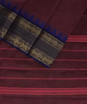 Mauve blue border cotton handwoven chettinadu saree