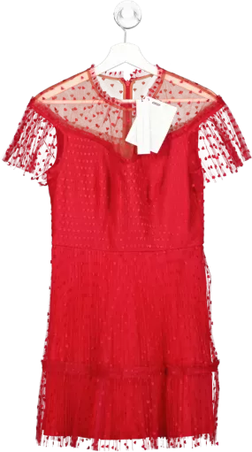 Monique Lhuillier Red heart Embroidered Tulle Mini Dress UK 8/10