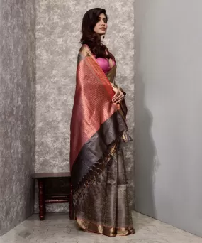 Orange brown handwoven chhatisgarh tussar silk saree