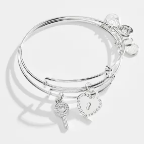 Pavé Key to Love Charm Bangle Bracelets, Set of 2