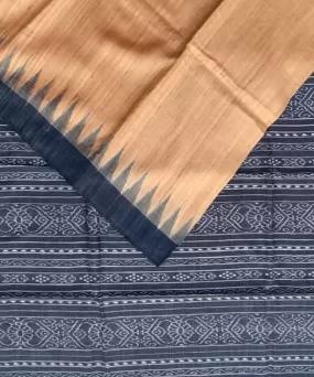 Peach navy blue tussar silk handloom gopalpur saree