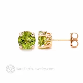 Round Peridot Stud Earrings 14K Gold Peridot Studs August Birthstone