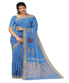 Royal blue plain butta handwoven rajahmundry cotton saree