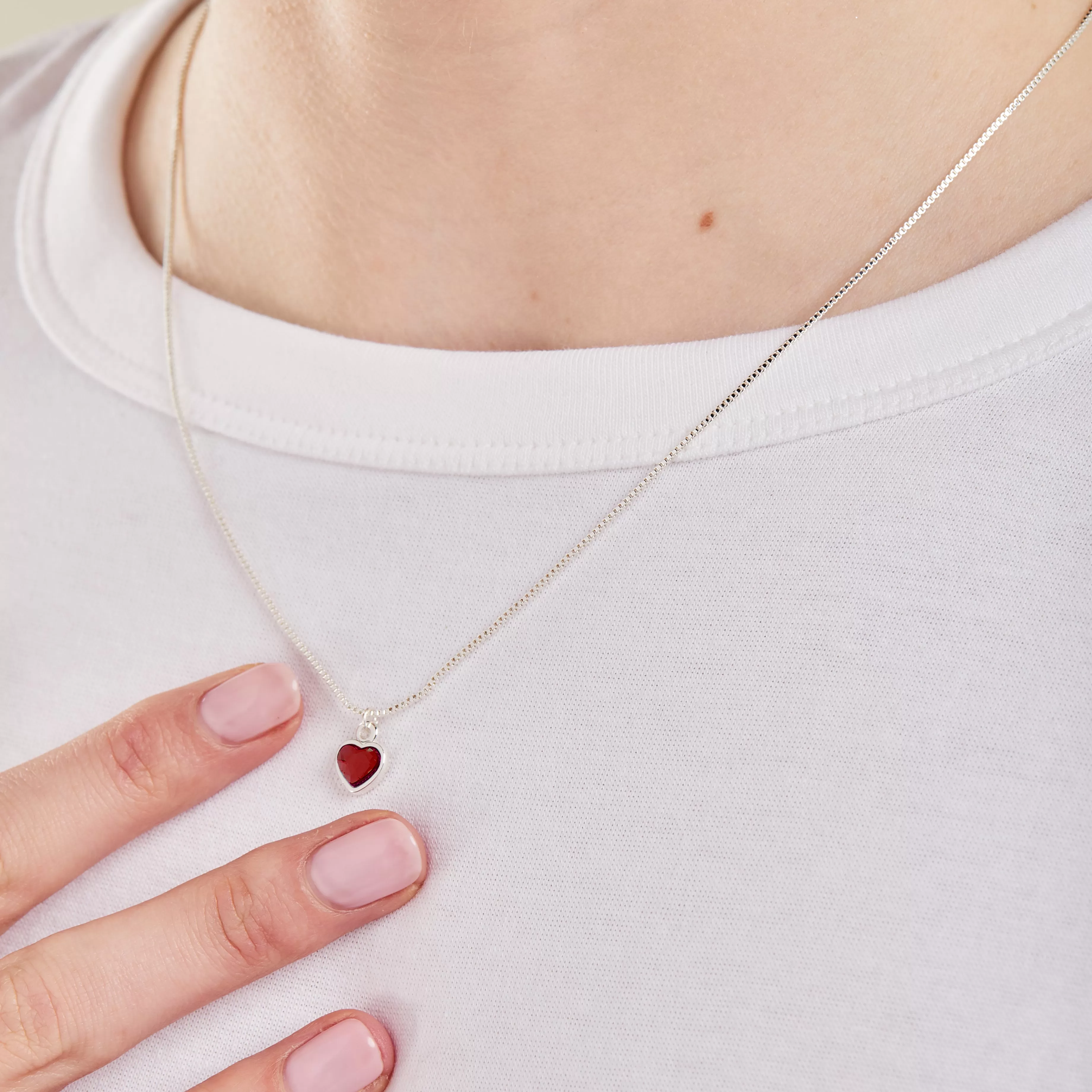 Scarlet Heart Necklace, January Birthstone