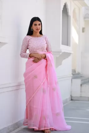 Shreeja pink viscose silk organza saree