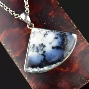 Silver Dendritic Moss Agate Pendant Necklace