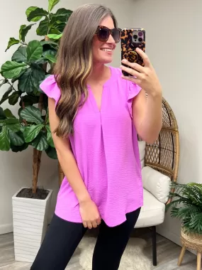 Someday Maybe Flutter Sleeve Top - Bright Mauve