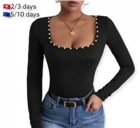 Top Perlas Negro |Perlen Bluse Black