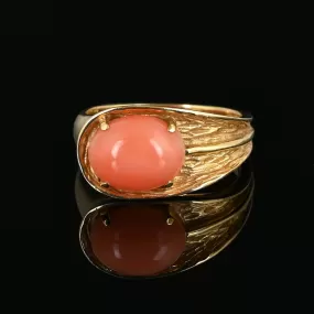 Vintage 14K Gold Coral Solitaire Buckle Ring