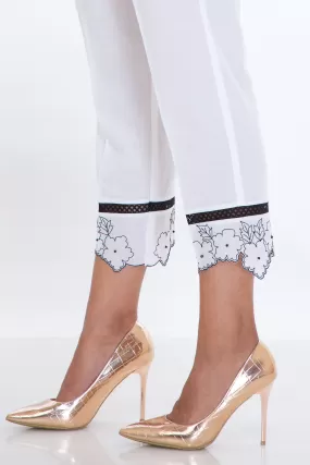 White Floral Embroidered Pants